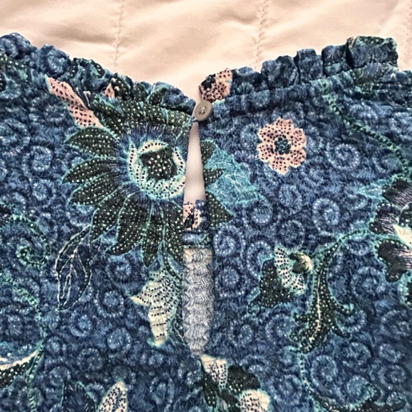 LOFT Dahlia Textured Ruffle Puff Sleeve Top Size Small Blue - Picture 6 of 7